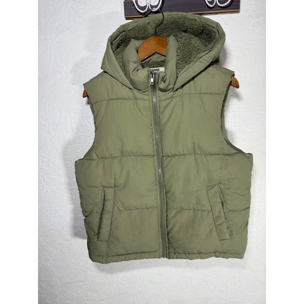 Kids C SONO Olive Green Sherpa Lined Padded Vest Hooded Size L